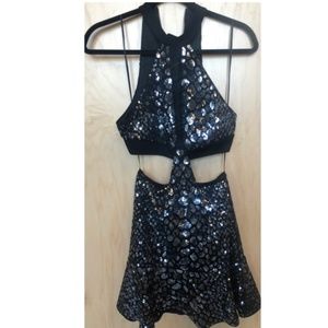 Express Sequin Halter Cutout Dress